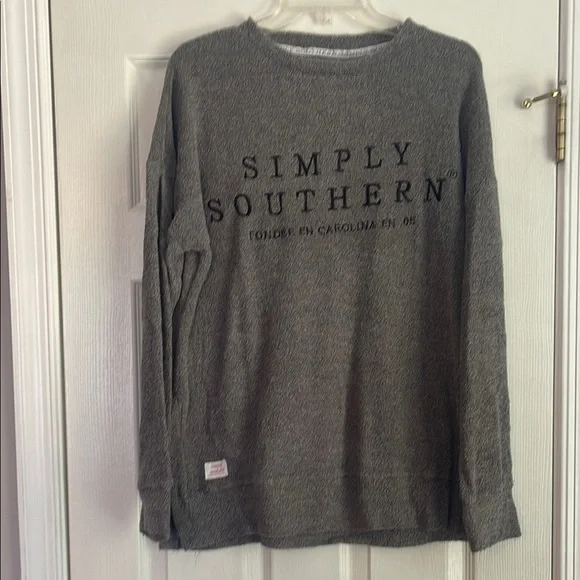 Simply Southern Gray Crewneck Terry Sweatshirt - Picture 1 of 4